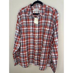NWT Lucky Brand Mens Orange Gray Shirt 2XL long sleeve button up plaid cotton‎